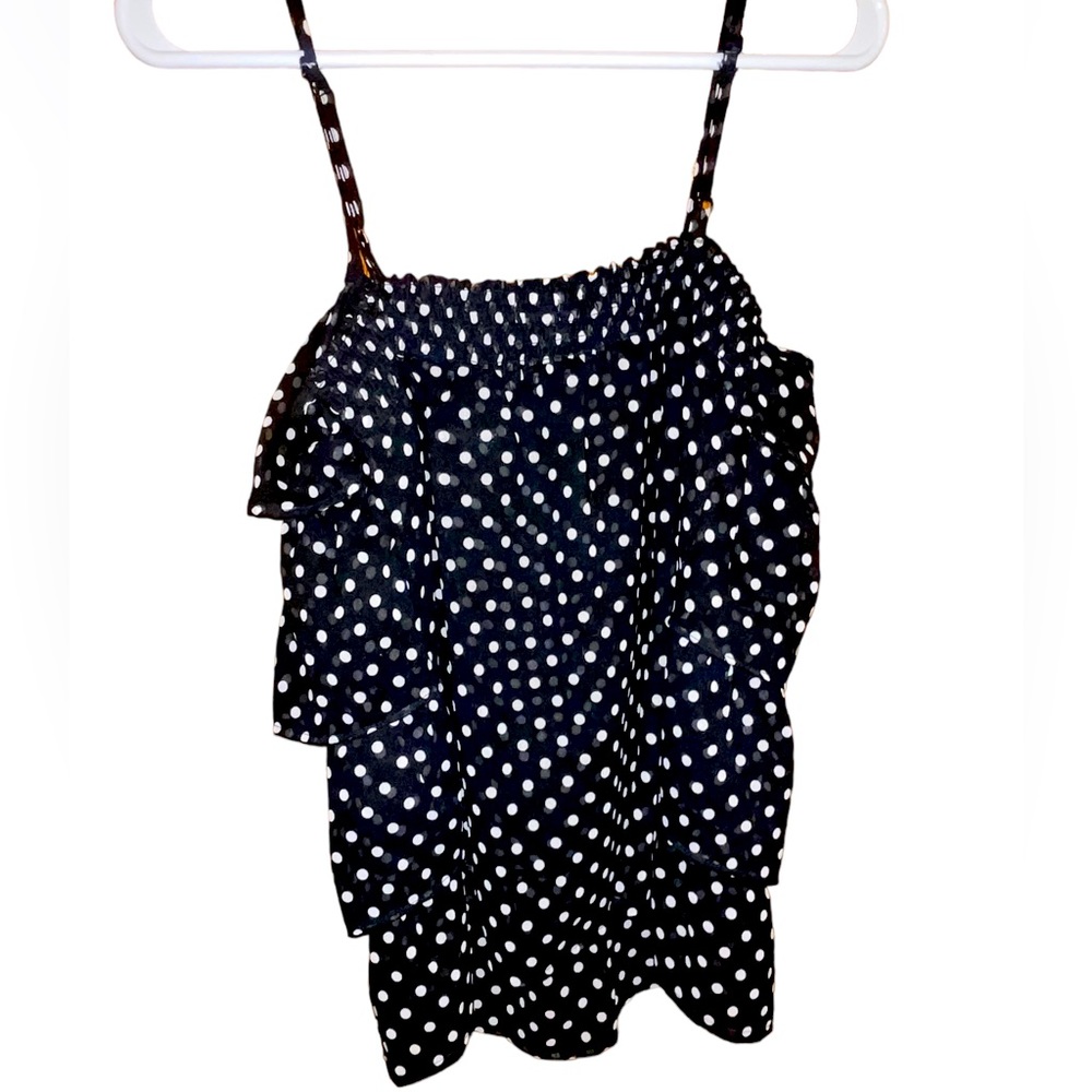 Women’s BONGO Sheer Layered Spaghetti Strap Tank Top Black W/ Polka Dots Medium - Picture 6 of 12